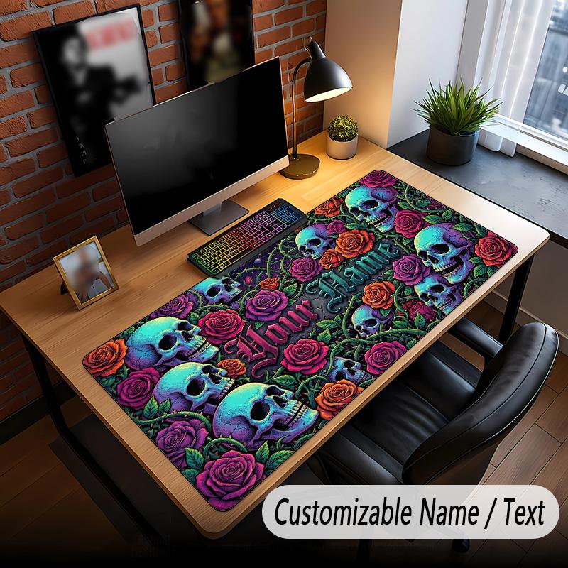 Skull Gothic Theme Custom Mouse Pad Personalized With Name Text Customized Desk Mat For Office Home Decor