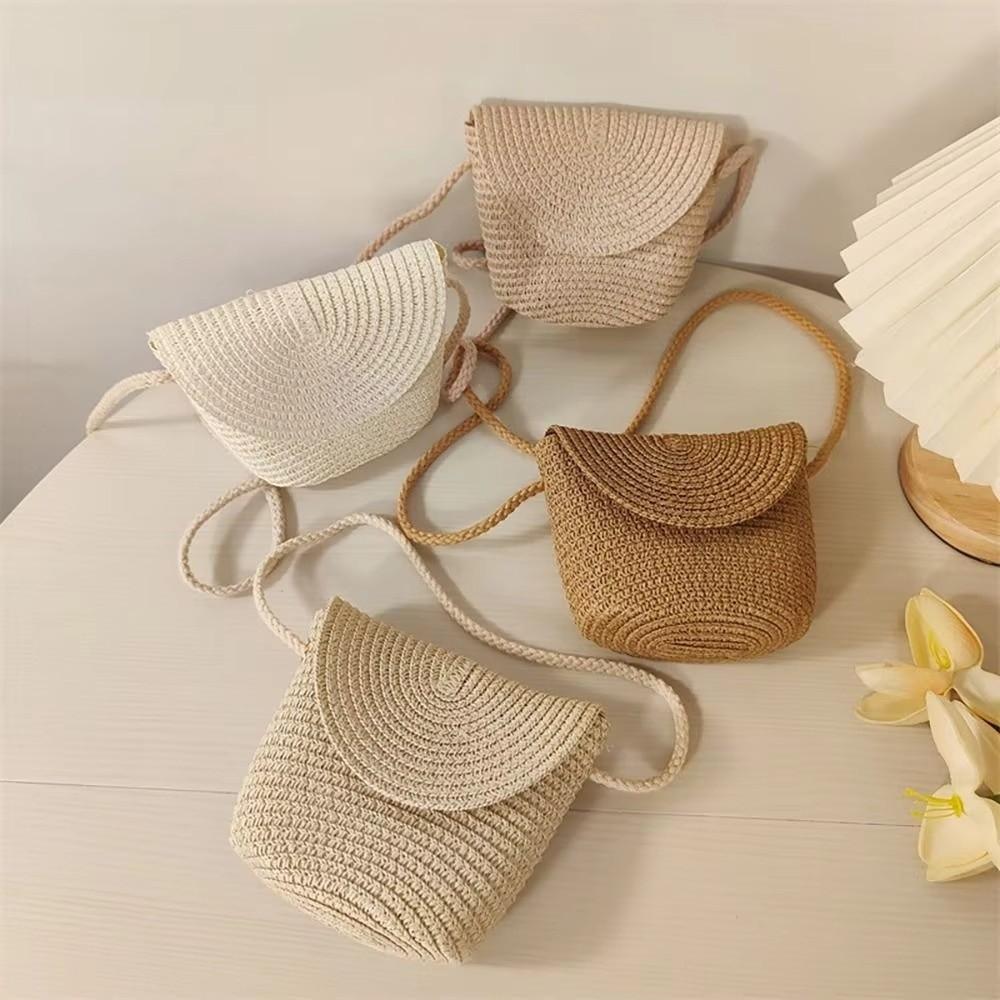 Handmade Children Straw Bag Pure Color Rattan Bag Fashion Handwoven Beach Bag Girls