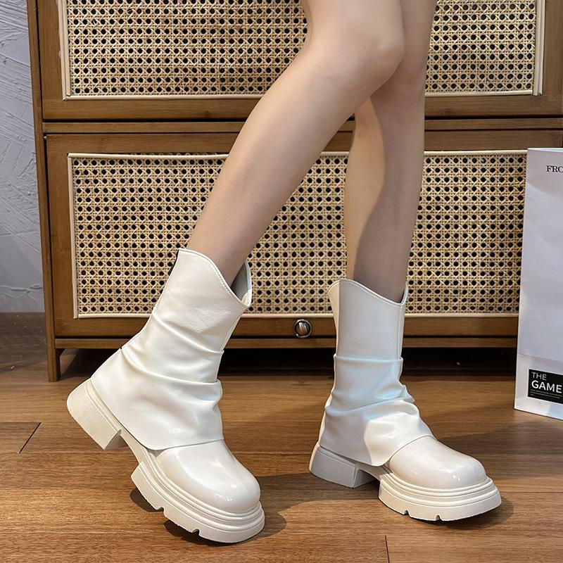 Martin Boots Women's British Style Autumn Popular Autumn and Winter New European and American Thick Bottom Solid Color Round Head Rear Zipper T