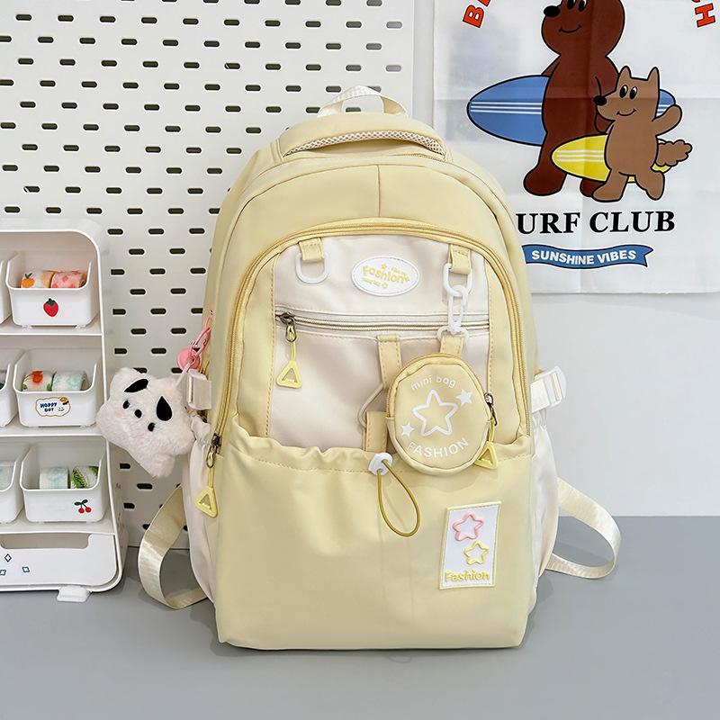 Cute girl contrasting color mini backpack female dopamine star trumpet backpack junior high school bag