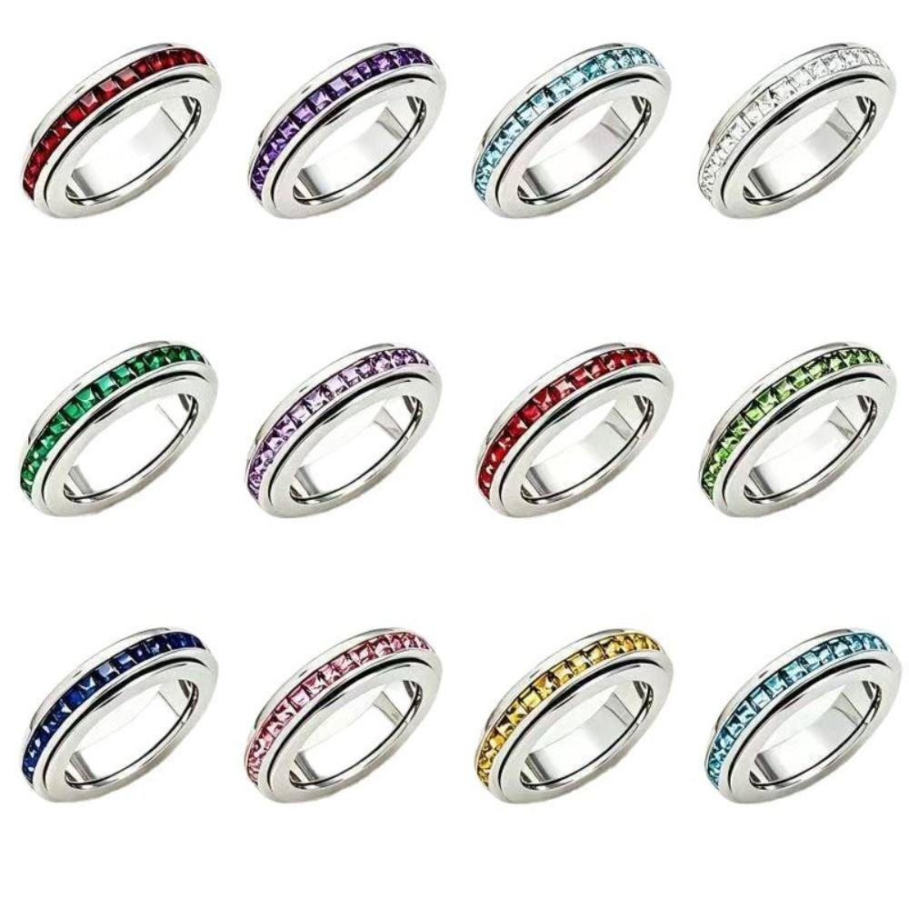 Cubic Zirconia Women's Anxiety Ring Size 6-10 Rotatable Anxiety Relief Ring Wedding Promise