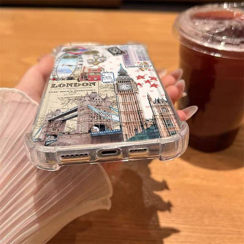 London-Themed Vintage Collage Trendy Pattern Clear Phone Case For iPhone 17 16 Pro Max 15 14 13 12 11 7 8 Plus 16E XS X XR Cover