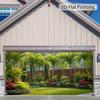 2D Exotic Tropical Garden Floral Landscape Garage Decor Background
