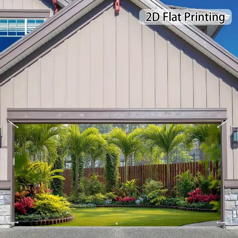 2D Exotic Tropical Garden Floral Landscape Garage Decor Background