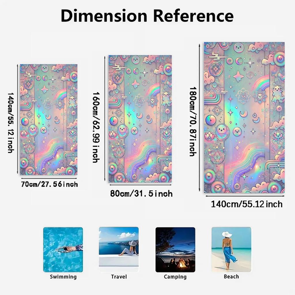 1Pc Large Size Ins Gradient Macaron Cartoon Beach Towel Ultra Absorbent Beach Holiday Shoulder Wrap Soft Fabric Beach Accessory