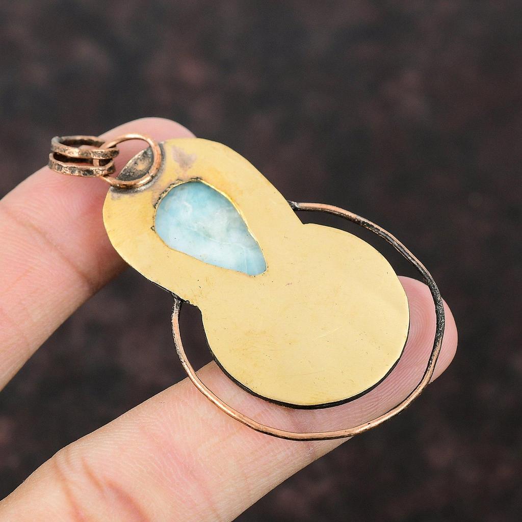 Larimar Pendant Copper Pendant Antique Pendant Larimar High Qaulity Gemstone Jewelry Handmade Boho Style Pendant Gift For Her Copper Jewelry