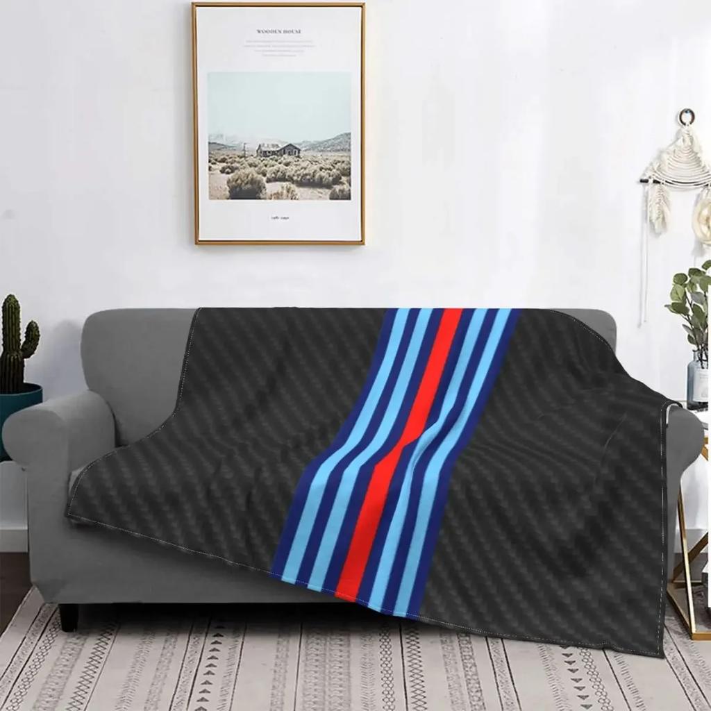 Ultra-Soft Fleece Martini Racing Team Throw Blanket Warm Flannel Stripe Motor Racing Blankets for Bedroom Office Sofa Quilt