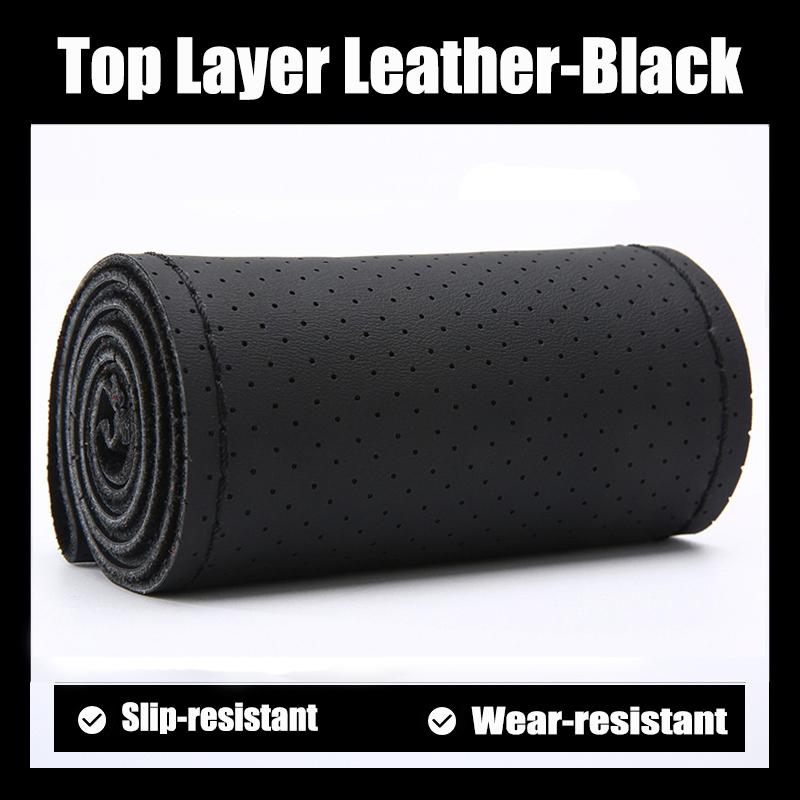 

Top-layer Leather Hand Sewn Soft Car Steering Wheel Cover with Needles And Thread Artificial Anti-slip Genuine Leather Cover чёрный