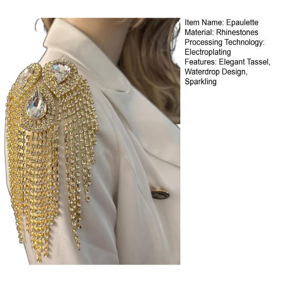 Fringe Rhinestone Epaulette Waterdrop Shoulder Epaulette Sparkling Tassel Epaulet Accessory for Costume Party Stage Performance
