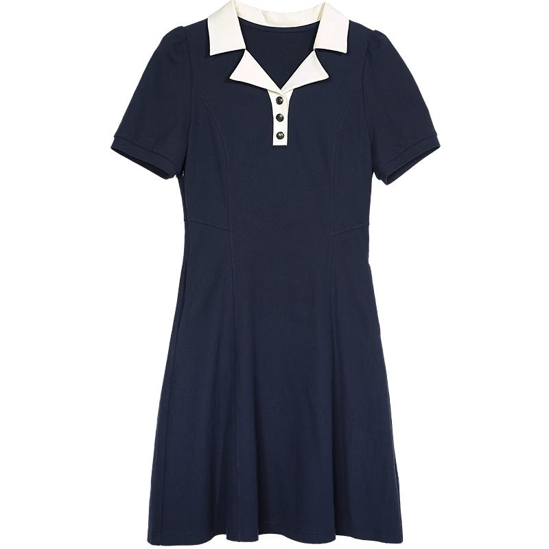 Boutu Women's Contrast Lapel Cotton Blend A-Line Dress
