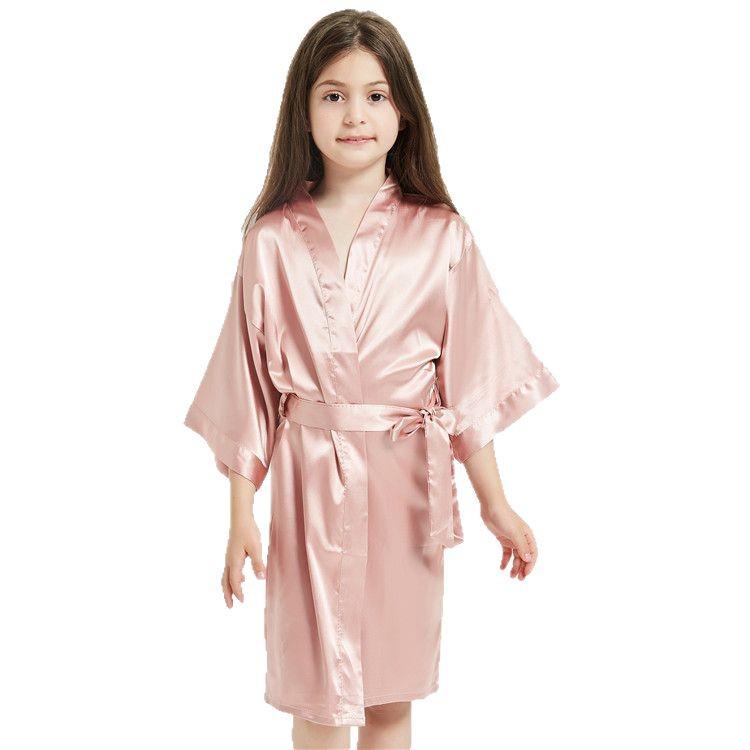 Kids' Solid Color Imitation Silk Bathrobe - Plain, Lightweight Design for Boys & Girls