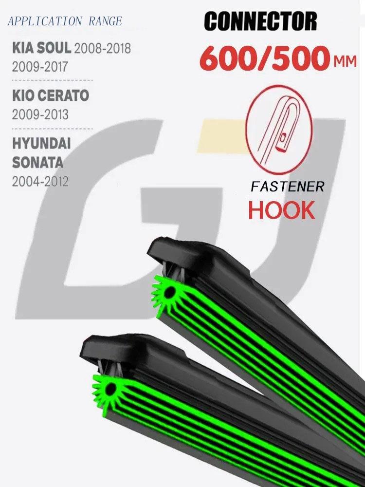 24 +20 J-Hook Frameless Wipers, Quiet 11-Layer Rubber Blades Fit Kia Soul, Kia Cerato, Hyundai Sonata чёрный