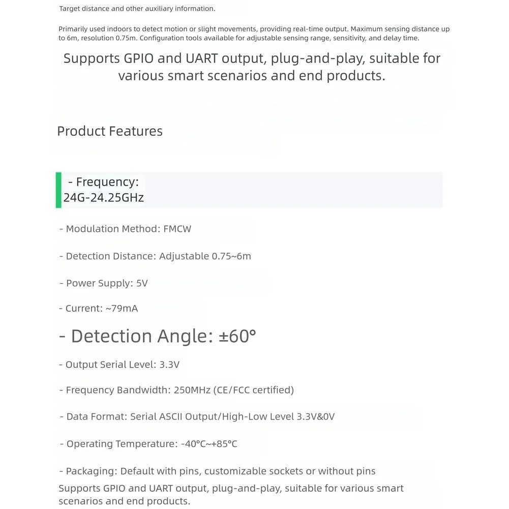 3 Detection Module 24GHz FMCW Modulation For Human Presence Detection LD2410C Within 6-meter Wireless For-UART Serial For-GPIO