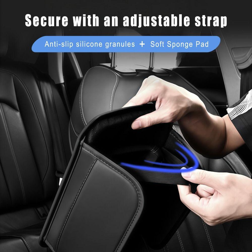 Universal Car Center Console Cover Leather Material Soft Cushion Leather Armrest Cover 2 Storage Bags Durable Protective Cushion