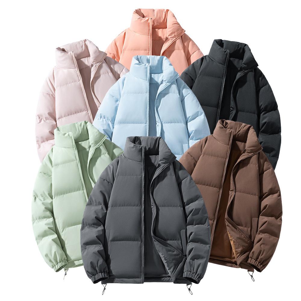 Solid Color Men's Autumn Winter Plus Plush Thick Casual Versatile Zipper Jacket Stand Collar Warm Loose Bread Jacket