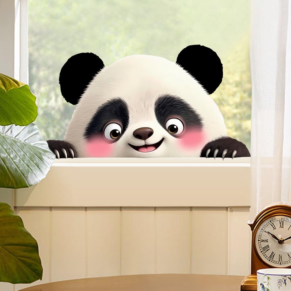 Kreatives Süßes Schwarz-Weiß-Panda Statisch Haftend Ohne Kleber für Wohnzimmer Balkon Glasfenster Heimdeko