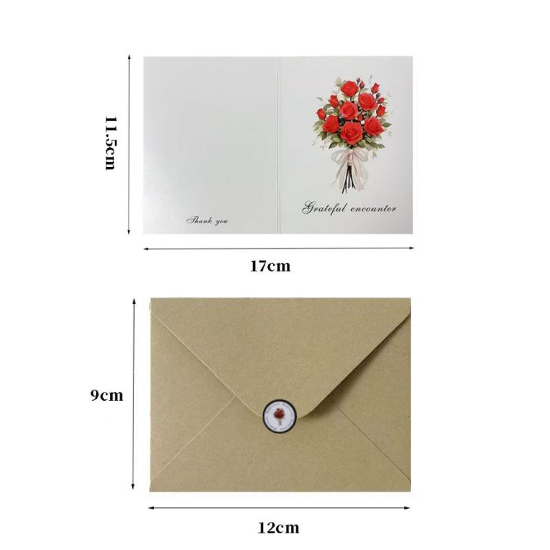 1/4/8 sets Flower Bouquet Cards with Envelopes for Thank You, Wedding, Valentine, Christmas, Birthday, Parents, Wife, Teacher