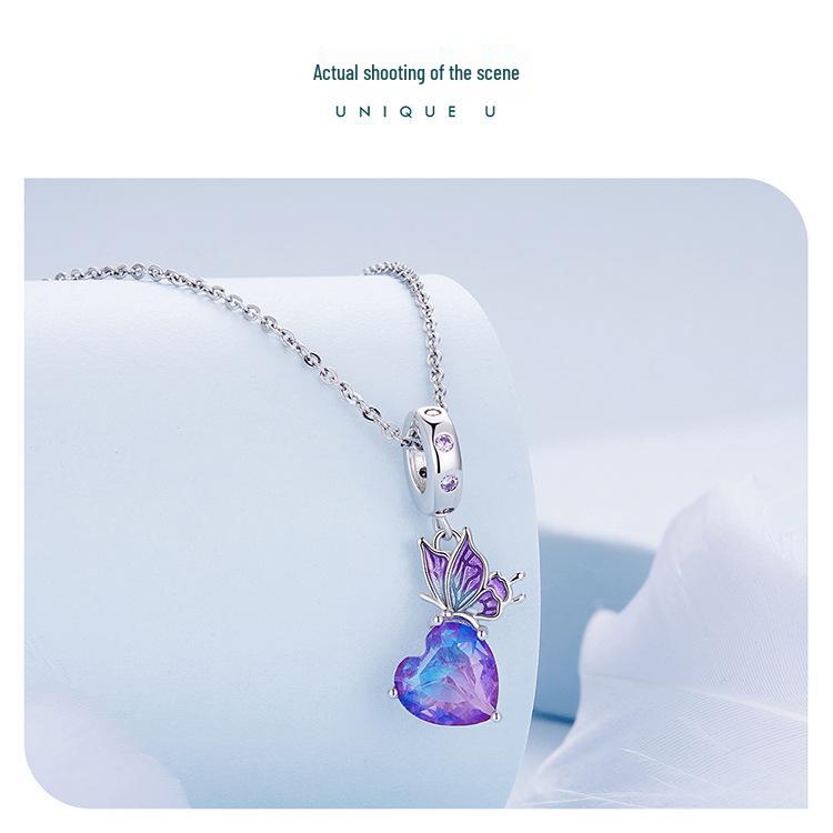 S925 Silver Gradient Purple Butterfly Pendant Bracelet