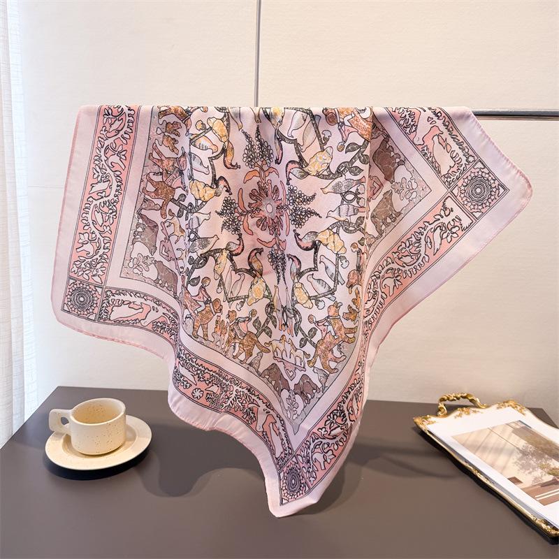 Polka Dot Style Herringbone Pattern Cotton And Linen Small Square Scarf Silk Scarf Imitation Velvet Headscarf Shawl Sun Protection Scarf Women'S Scarf