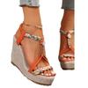 Fashion Summer Elegant Women Platform Wedges Elastic Band High Heel Sandals Plus Size 35-43 Shoes for Women Casual Beach Sandals