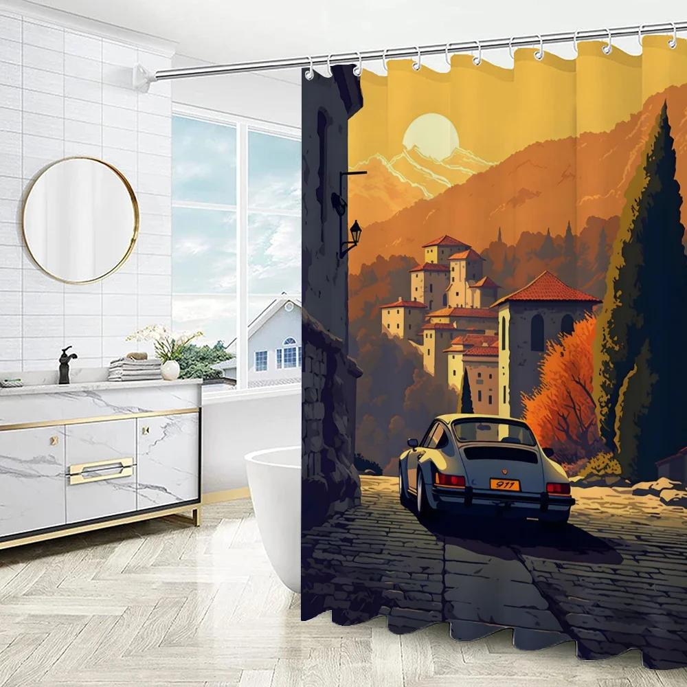Versatile Style Shower Curtain With Hooks Easy Hang Waterproof Washable For Home Hotel Apartment Bathtub Decor