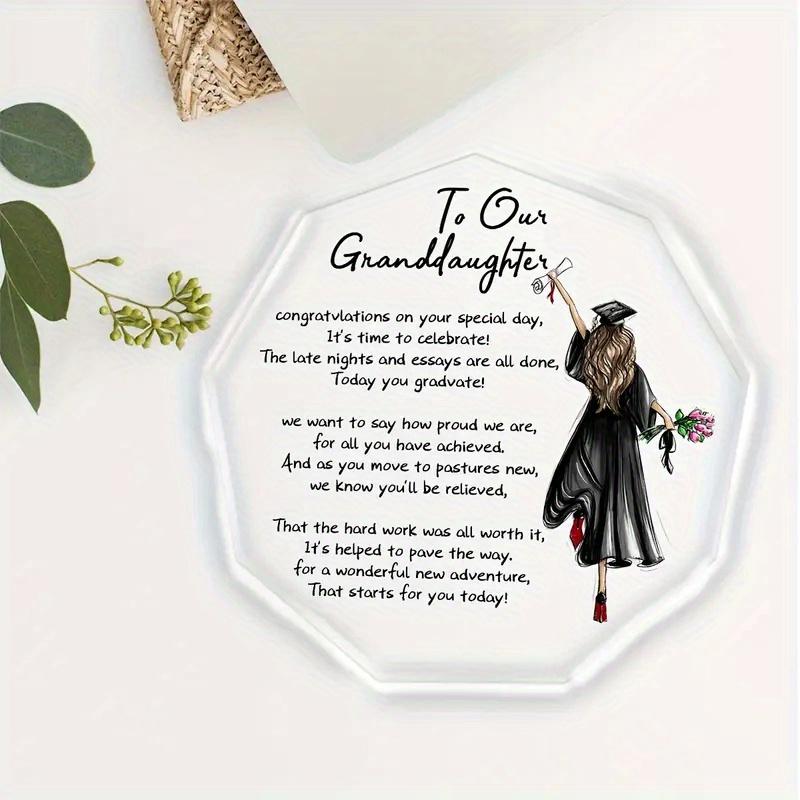 Graduation Plaque for Granddaughter, Inspirational Graduate Desktop Ornament, Sentimental Gift with Encouraging Words and Floral Design, Nurseries, H