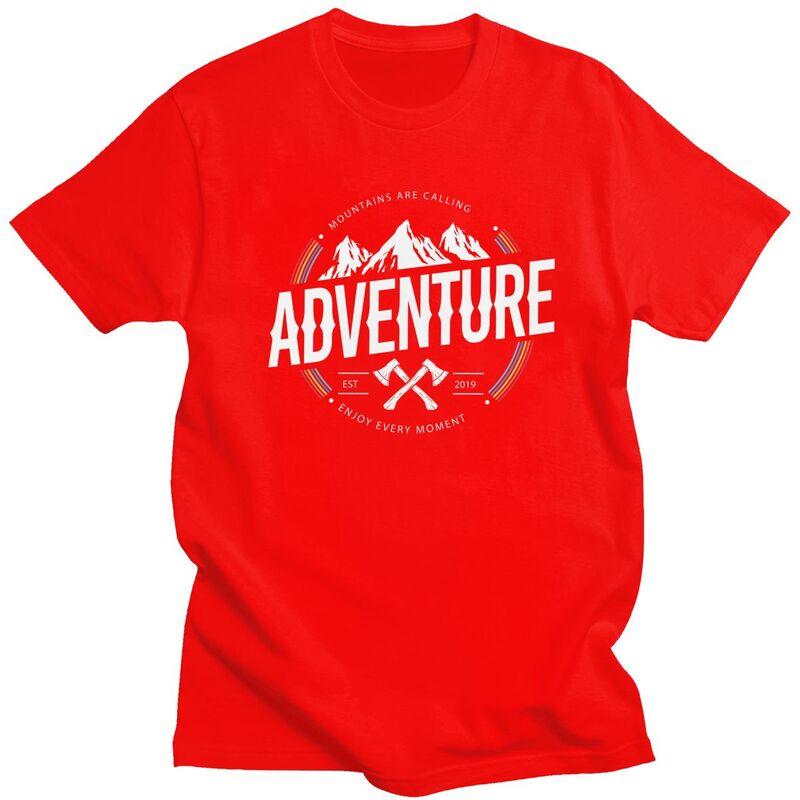 Custom Mountain Camping Adventure Camper Tshirts for Men Short Sleeve T Shirt Fashion Tshirt 100 Cotton Tees Gift