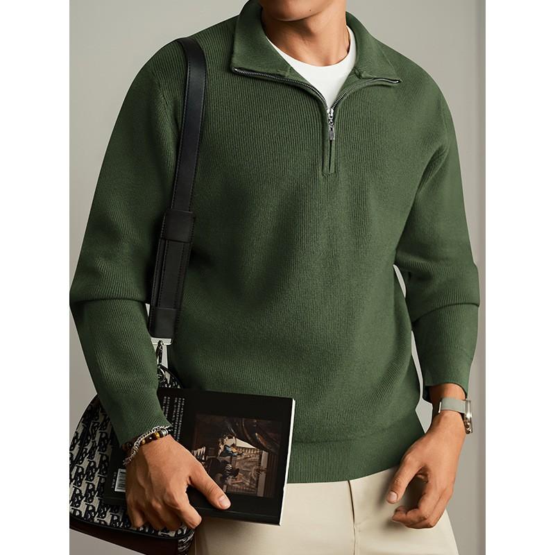 Mens Half-Zip Stand Collar Knit Sweater 2026 Fall Winter Vintage Preppy Casual Pullover