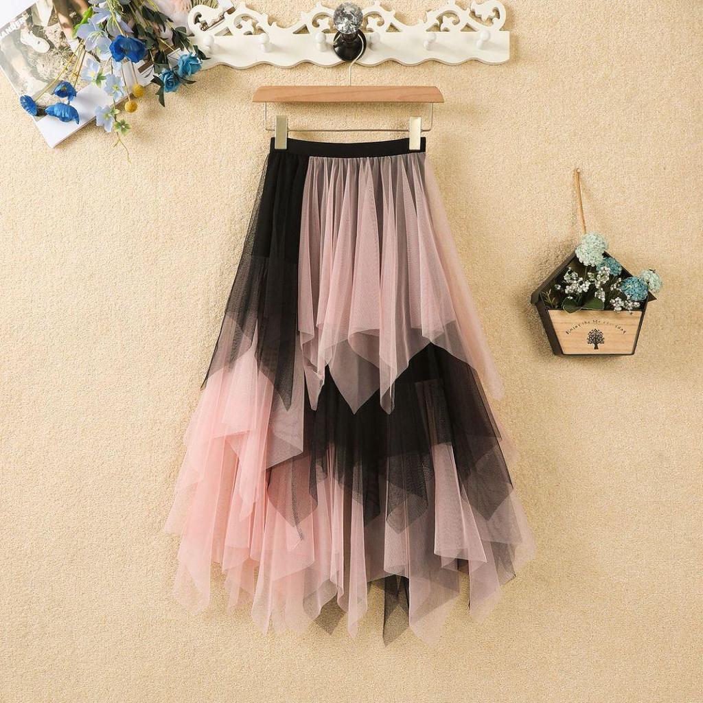 Unregelmäßiger Mesh High Waist Tüll Midi-Rock für Damen - Frühjahrsankunft 2025