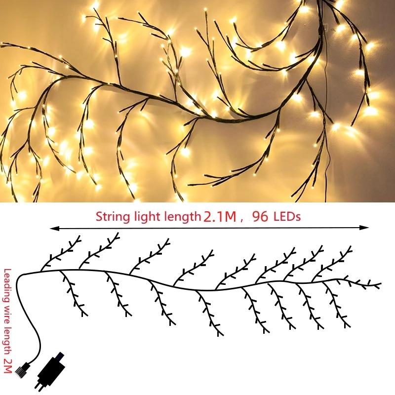 

1 шт. Светодиодная гирлянда из ивовой лозы для украшения комнаты, гибкая волшебная гирлянда с 96/144 светодиодами для рождественского декора EU Plug