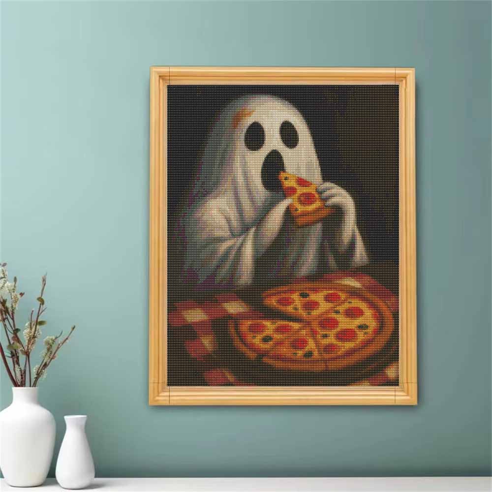 DIY Diamond Painting Kit Ghost Eating Pizza 5D Full Drill Canvas Art Creative Craft Gift for Girls and Adults
