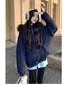 Horns Buckle Big Fur Collar Hooded Cotton-padded Jacket Women's Short Workwear Parkas
