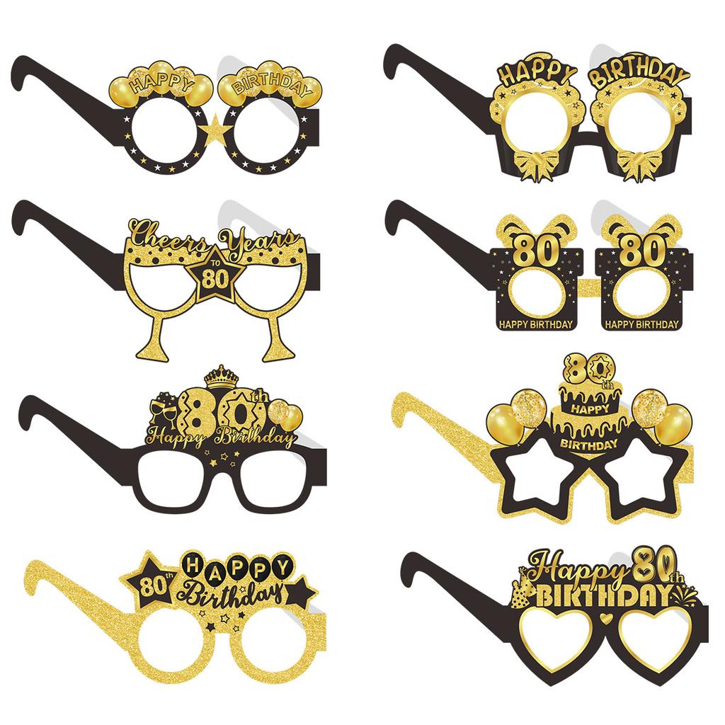 8Pcs18~ 80Th Birthday Party Decoration Glasses Birthday Party Atmosphere Photo Props
