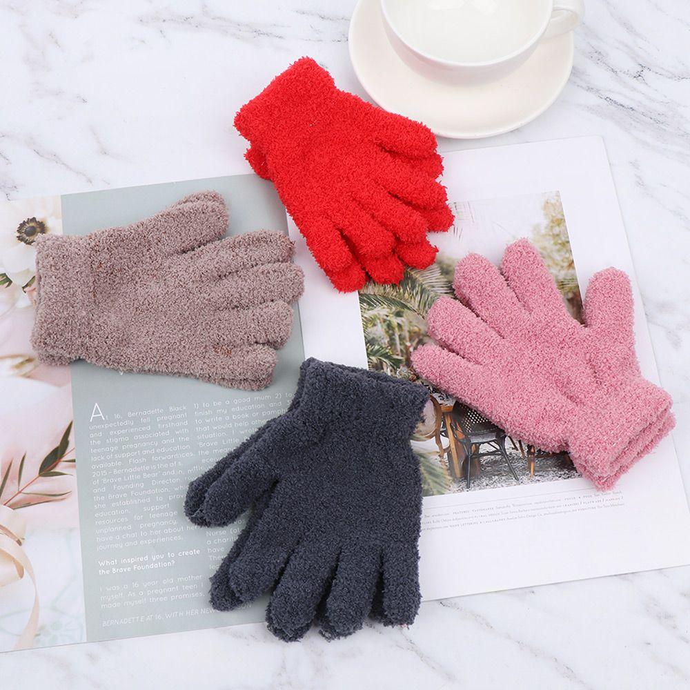 Years Old Boys Girls Baby Soft Warm Lovely Full Fingers Coral Plush Mittens Candy Color Kids Gloves