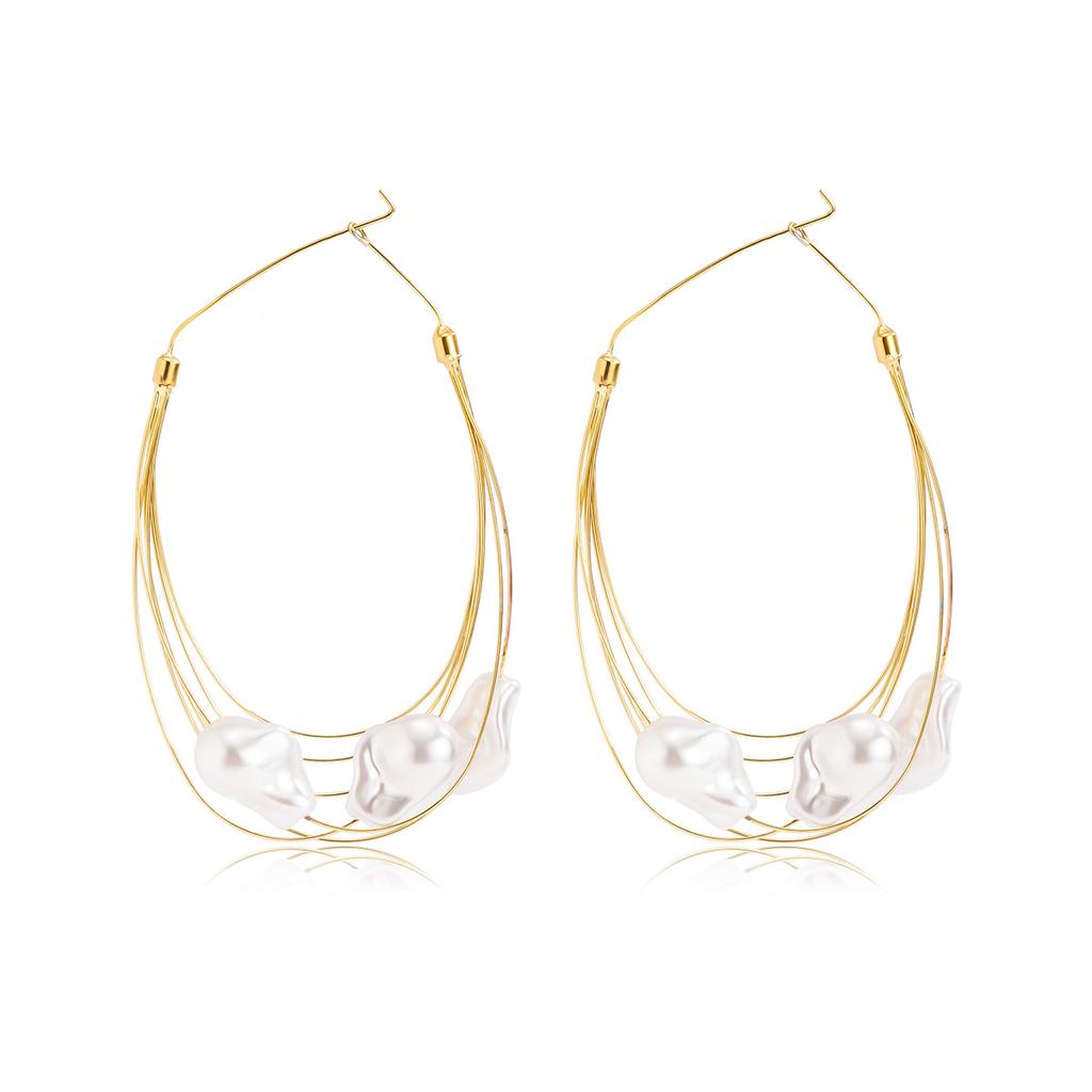 Baroque Style Handmade Geometric Copper Earrings Personality Multi-layer Tassel Imitation Pearl Earrings for Women