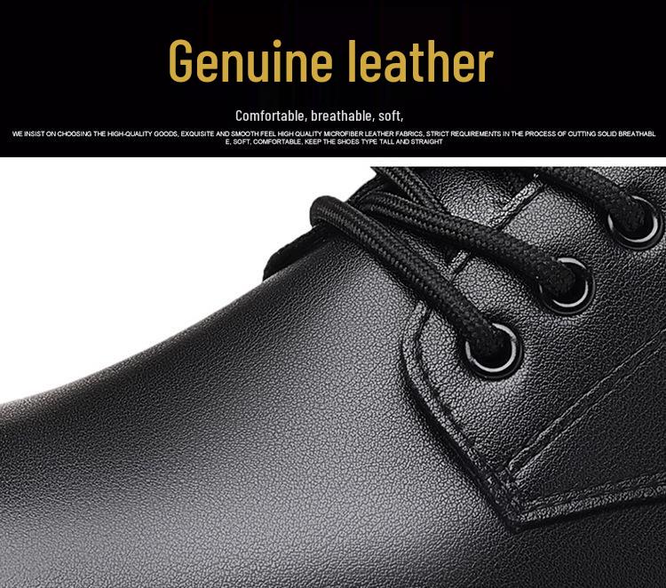 Men's Black Leather Derby Shoes, Casual Spring Style with Thick Soles, Low-Top Formal Wedding Martin Boots.