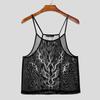 INCERUN Men Sling Sleeveless Print Mesh Sheer Tank Tops Camisole Undershirts