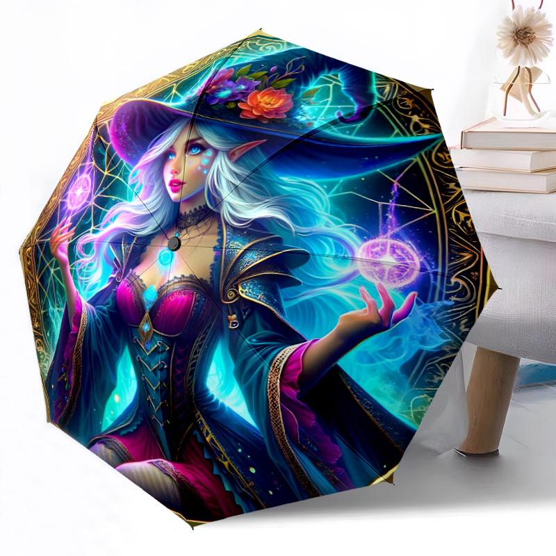 Witchcraft in Stained Glass Outdoor Automatic Umbrella Retractable Design with 8-Rib Durability Lightweight Perfect Gift for Friends Family