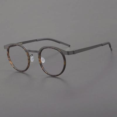 Linde 9704TR Screwless Round Retro Glasses Frame for Men - Compatible with Prescription Lenses