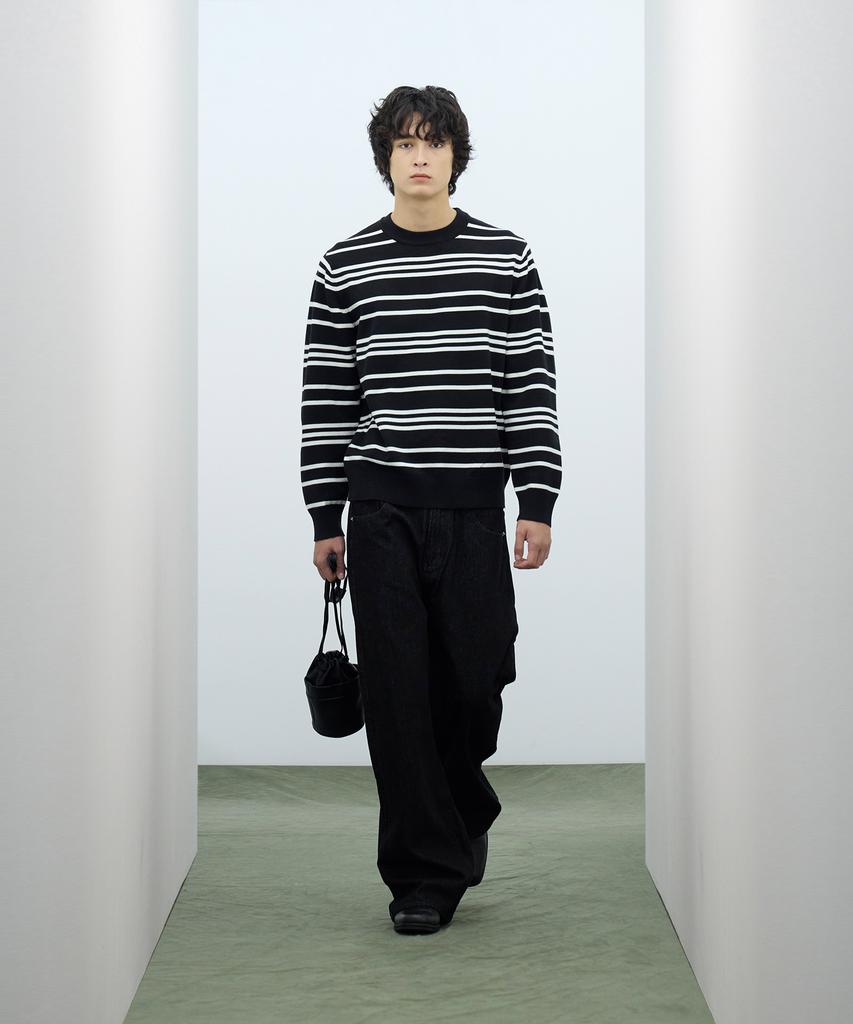 IRONYPORNO WHITELINE 86-Iroj368 Classic Small Stripe Long Sleeve Knit Black
