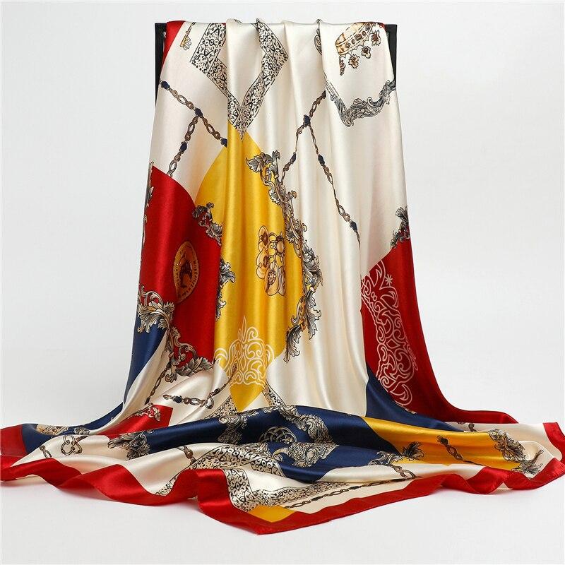 

90CM Kerchief Silk Satin Four Seasons Square Beach Stoles Luxury Print Sunscreen Shawls Wraps Hijab Popular Bandana Accessores