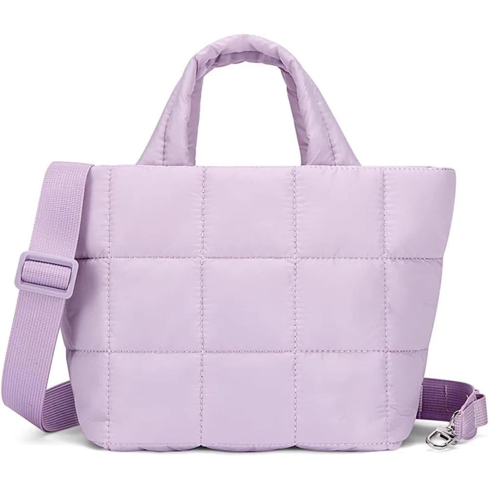

Lightweight Quilted Tote Bag Nyl Multi-Pocket Puffer Bag Large Capacity Detachable Strap Shoulder Bag Women фіолетовий