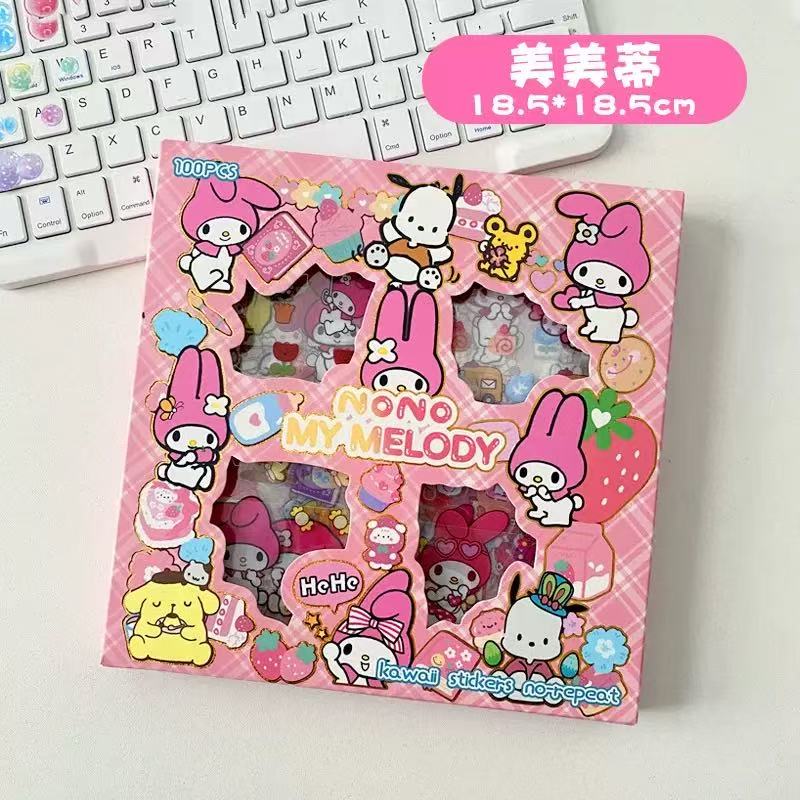 100 шт. Милые наклейки Sanrio Кавайные для детей Девочек Наклейки Игрушки Прозрачные My Melody Kuromi Водонепроницаемые Мультяшные Наклейки Подарки на День Рождения