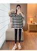 Korean Style Maternity Striped Casual Top - Plus Size, Loose, Slimming, Stylish & Age-Reducing