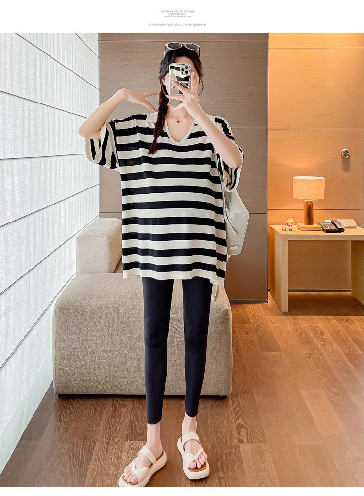 Korean Style Maternity Striped Casual Top - Plus Size, Loose, Slimming, Stylish & Age-Reducing
