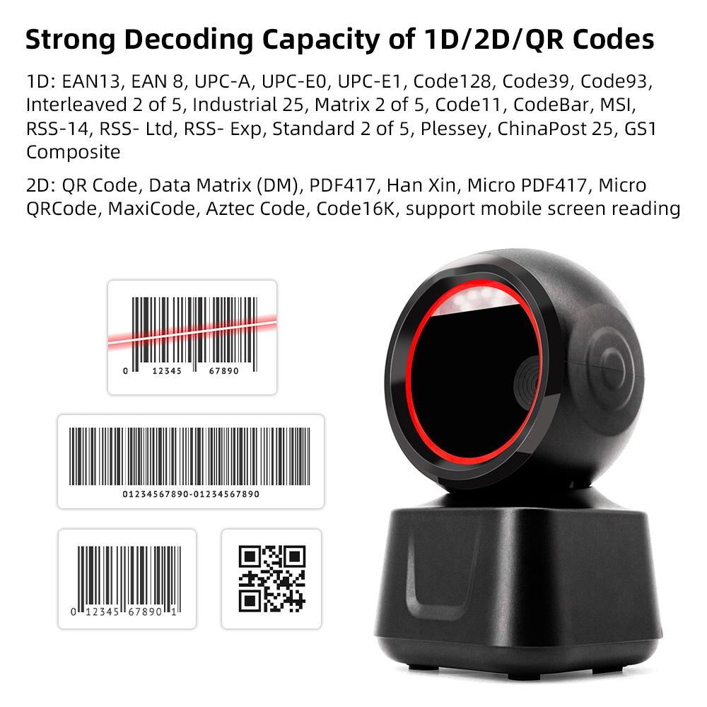 1D 2D QR Desktop Wired Barcode Scanner High Speed  Platform Hands Free Automatic Sense Reader USB Port Plug&Play