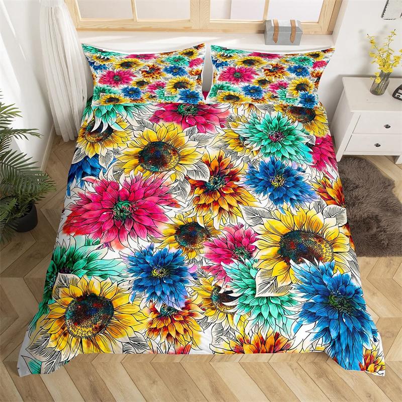 Poszewka na kołdrę ze słonecznikami, nadruk 3D, kwiaty kwitnące, komplet pościeli, mikrofibra, pasterska poszewka na kołdrę, rozmiar Full, Queen, dla dzieci, dorosłych, dekoracja