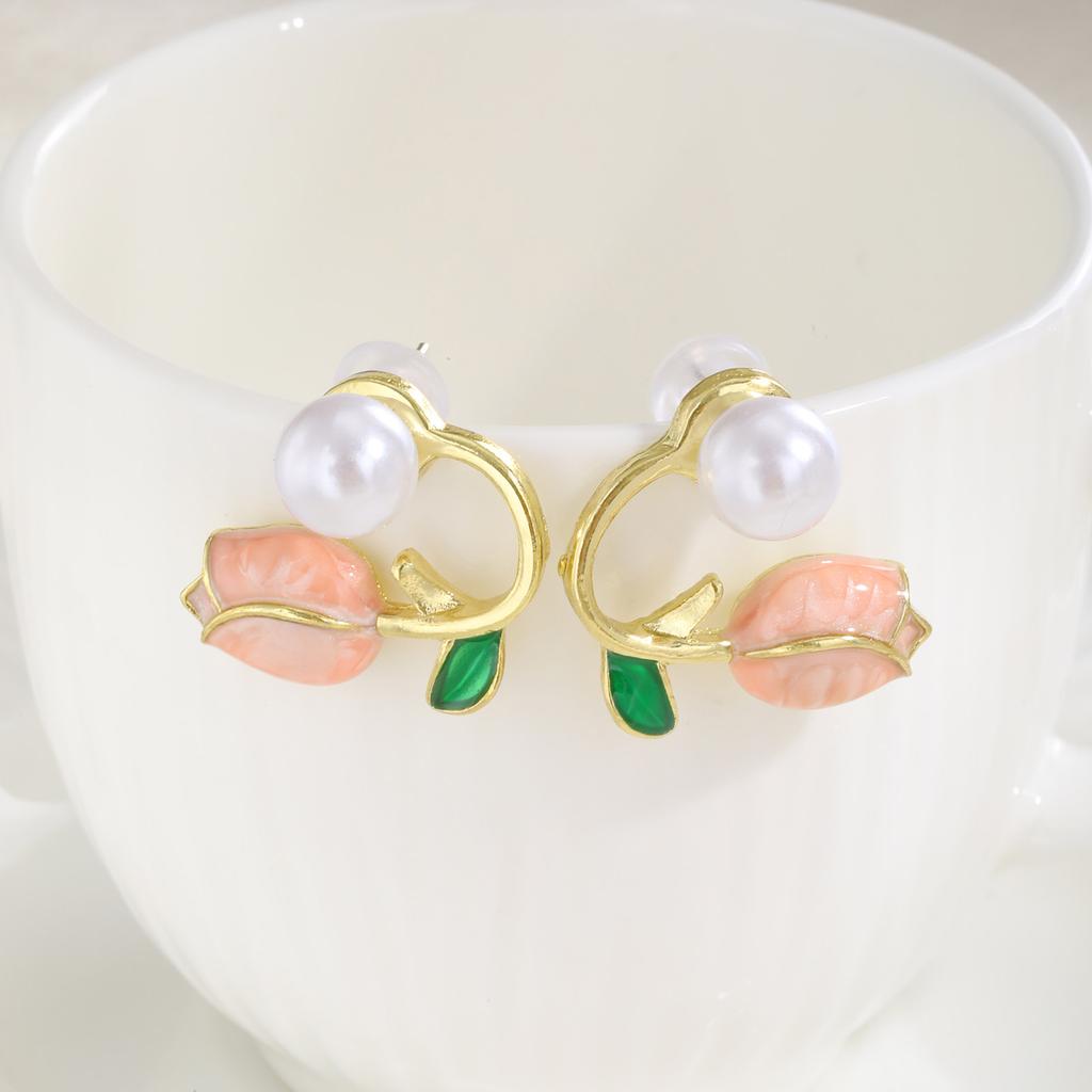 Elegant Tulip Imitation Pearl Earrings for Women,Unique Pink Earrings,Exquisite Jewelry Mother's Day Gift