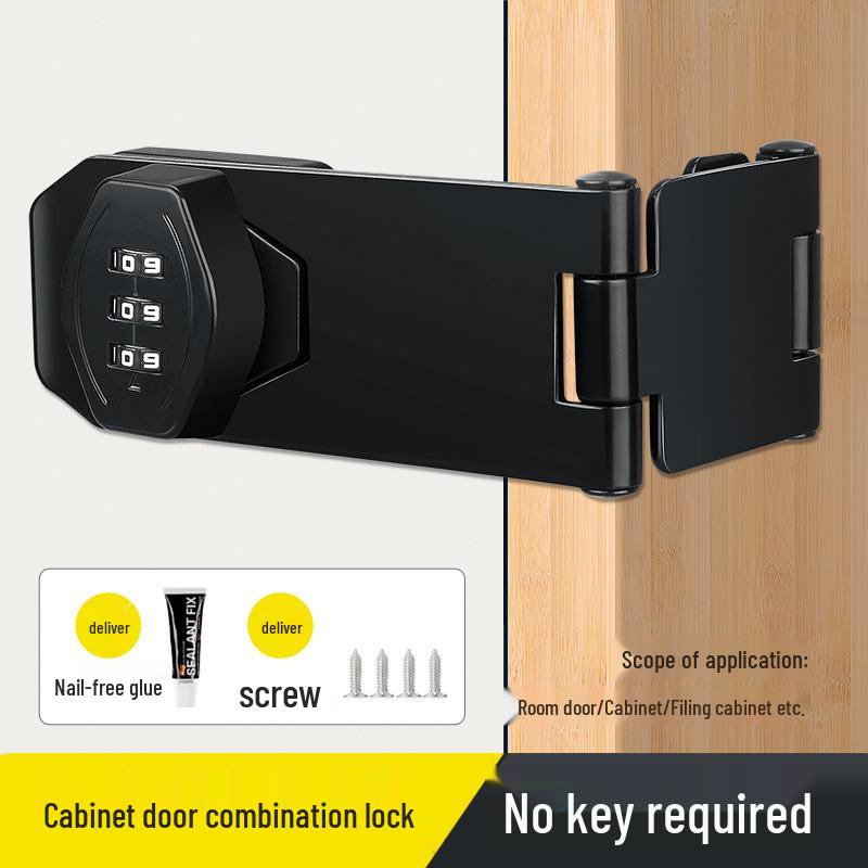 No-Drill Combination Lock for Cabinets, Drawers, and Refrigerators - Anti-Theft Double Door File Latch