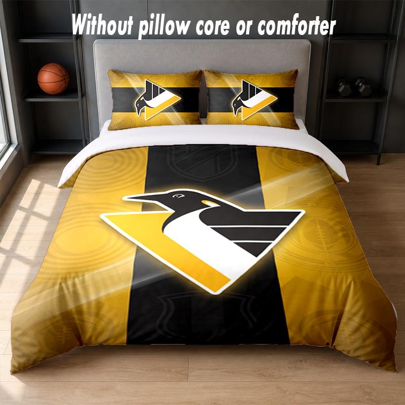 Pittsburgh Penguins Design Bed Bedding Set 1 Duvet Cover + 2 Pillowcases Soft Breathable Household Bed Linens
